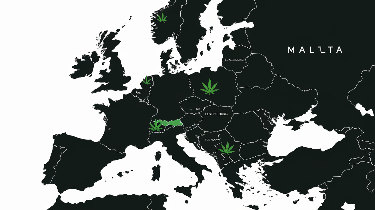 Carte montrant les pays européens où le cannabis est dépénalisé ou légal.