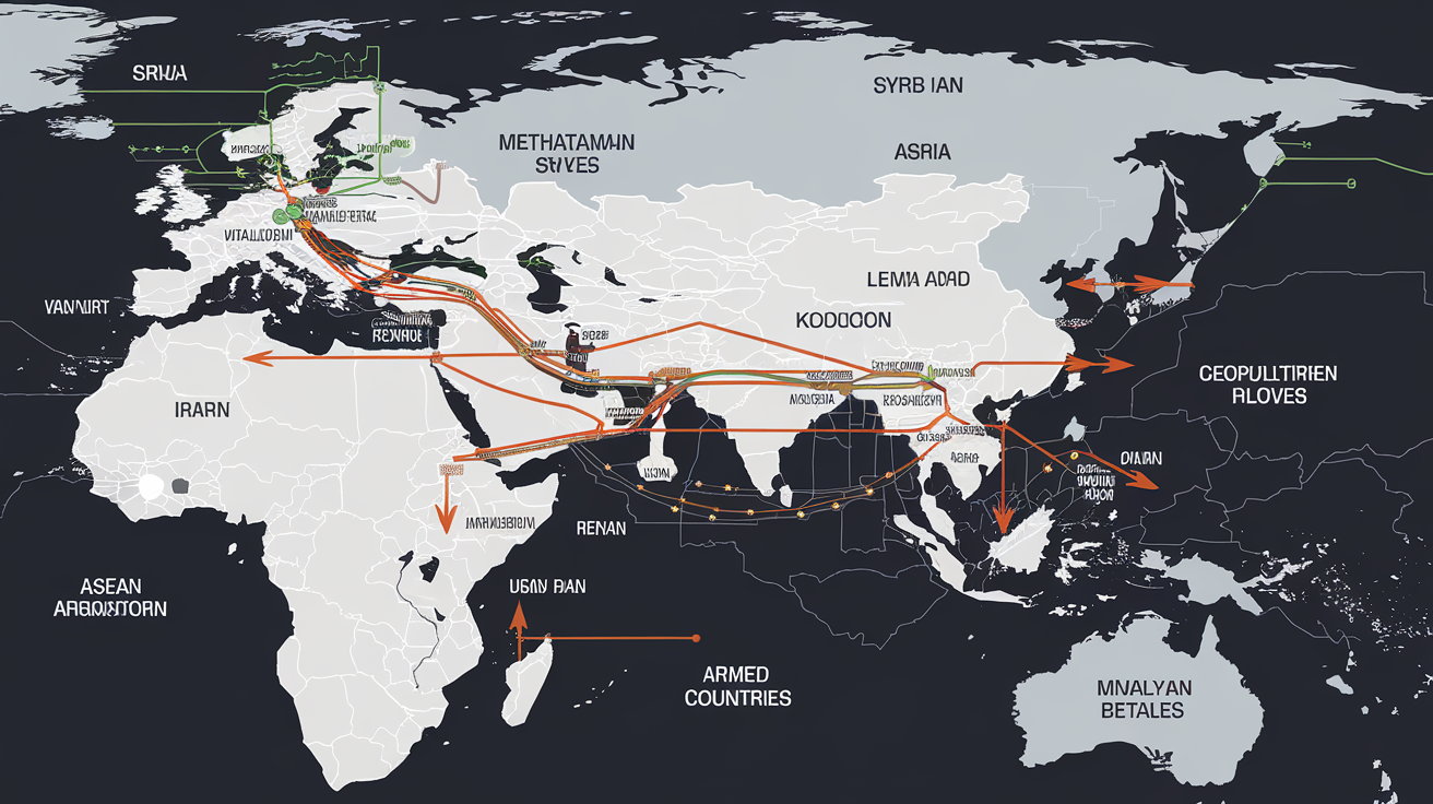 Carte routes captagon methamphétamine Syrie Thaïlande ASEAN Hezbollah