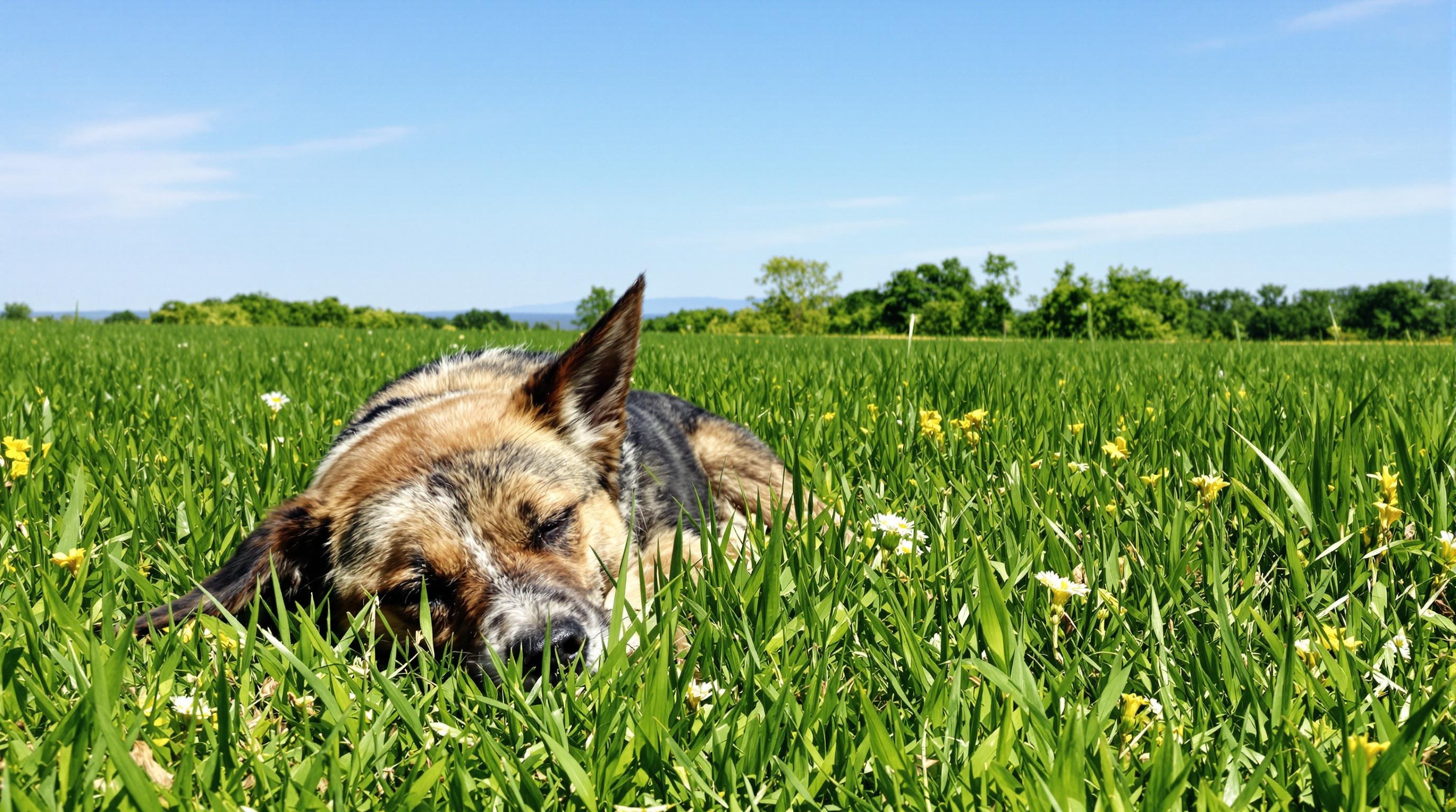 Un chien détendu dans la nature, profitant des bienfaits du CBD.