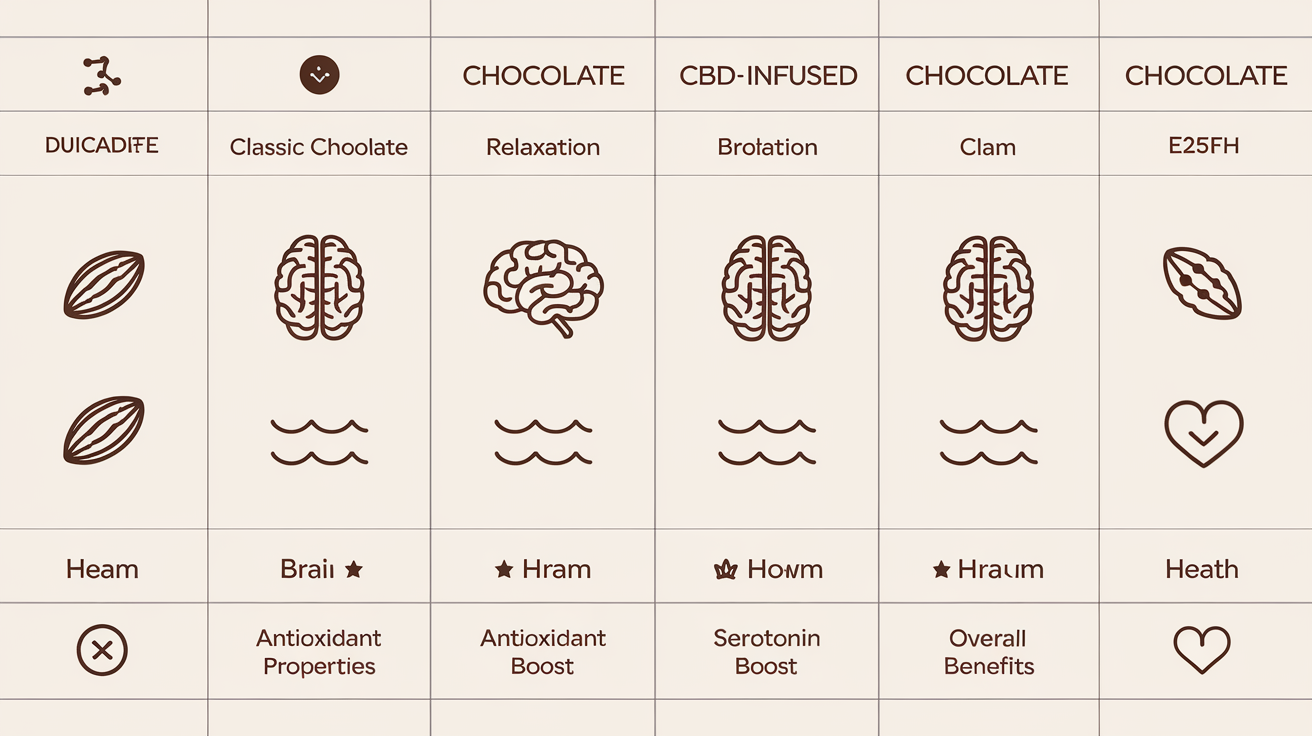 Tableau comparatif tablette artisanale de chocolat au CBD.