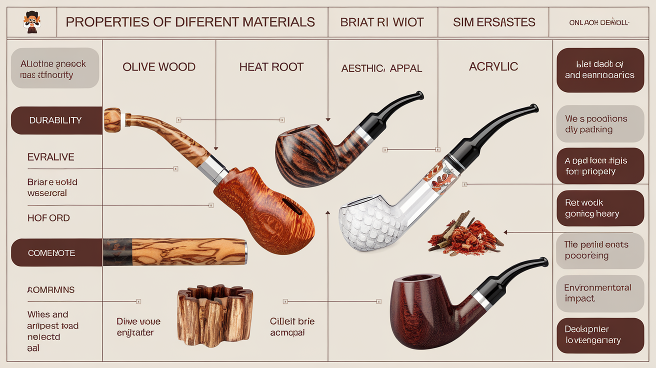 Tableau comparatif des matériaux utilisés dans les pipes artisanales.