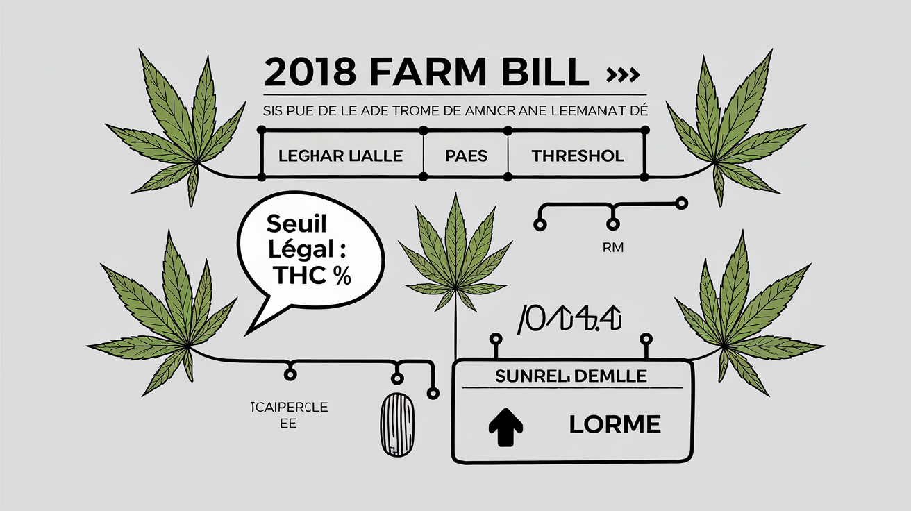 Diagramme annoté du Farm Bill 2018, feuilles de chanvre et seuils légaux