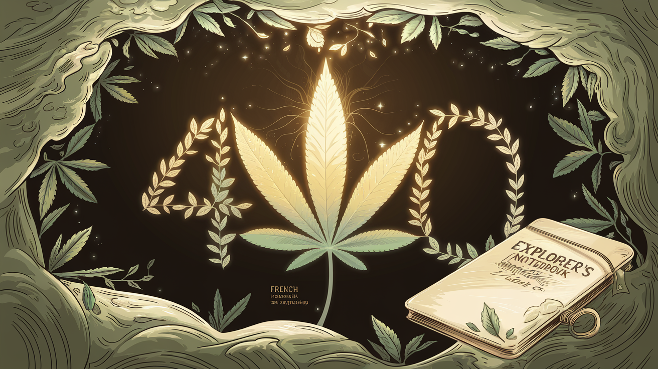 Feuille de cannabis stylisée dorée avec chiffres 420