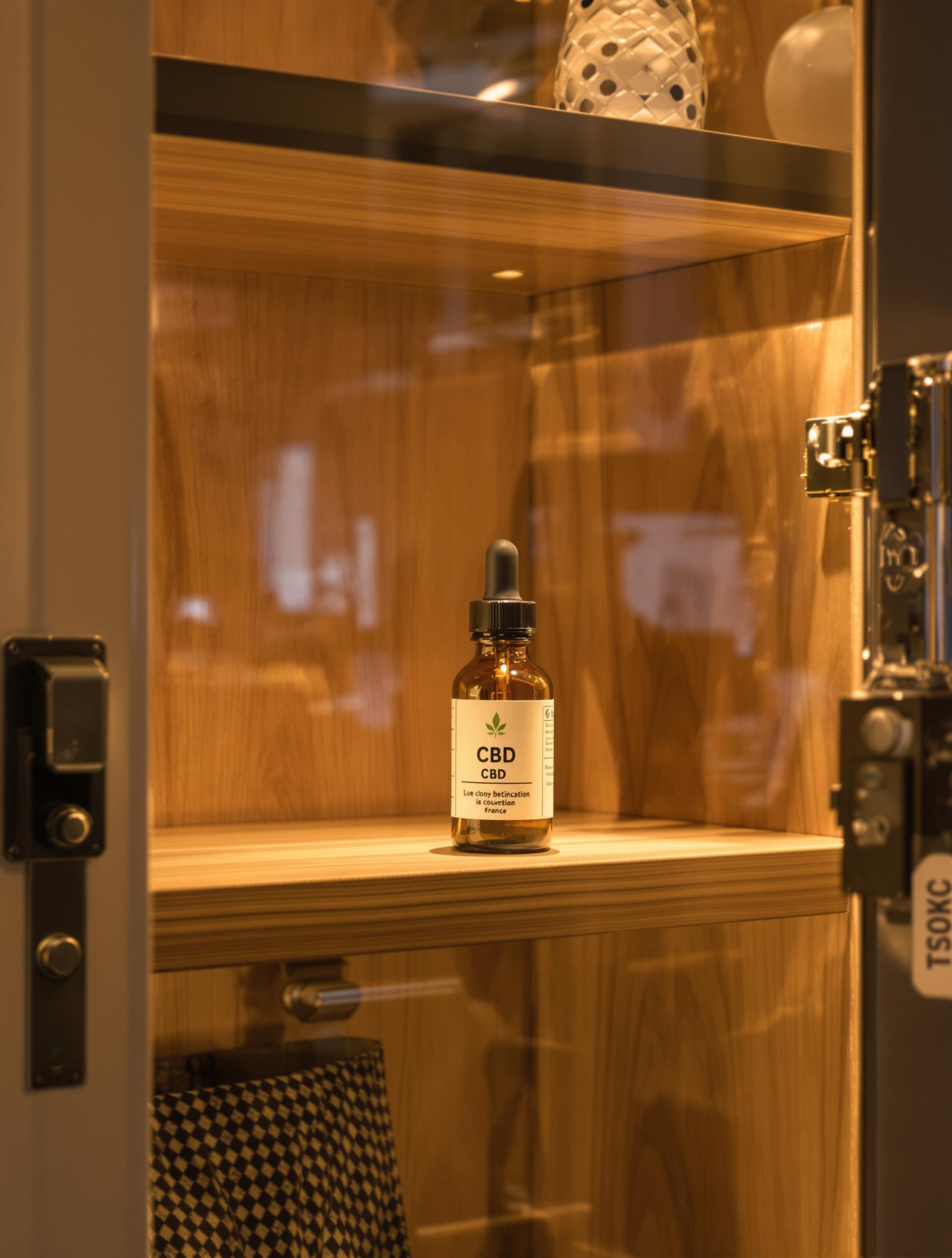 CBD flacon sécurisé armoire élevée foyer moderne