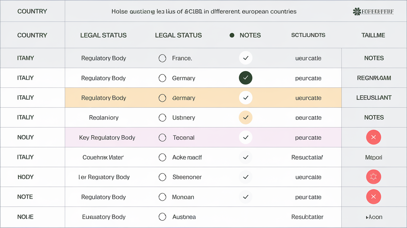 Tableau comparatif des statuts légaux du H4CBD par pays