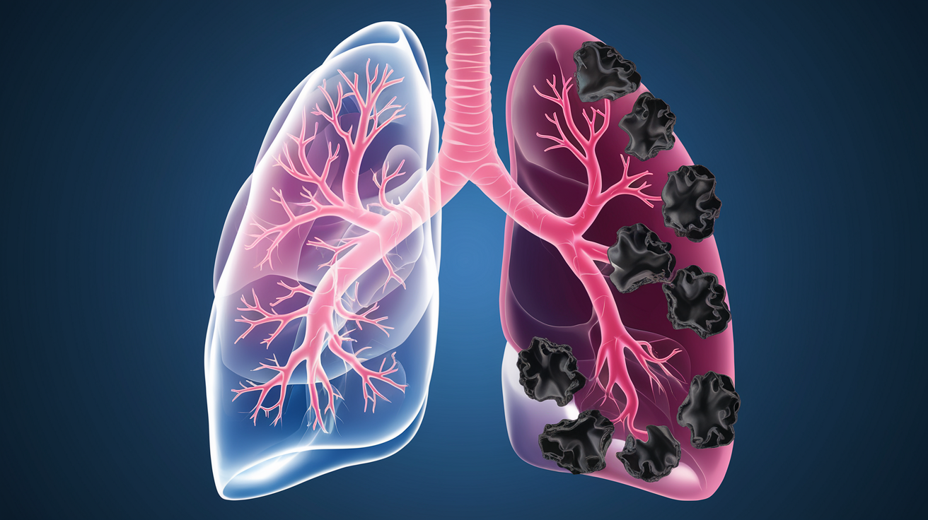 Illustration contrastée montrant des poumons en bonne santé et abîmés