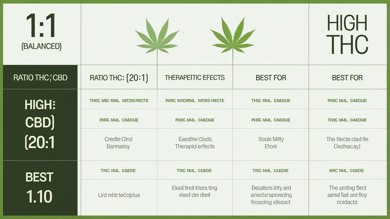 Tableau des ratios THC:CBD et leurs effets.