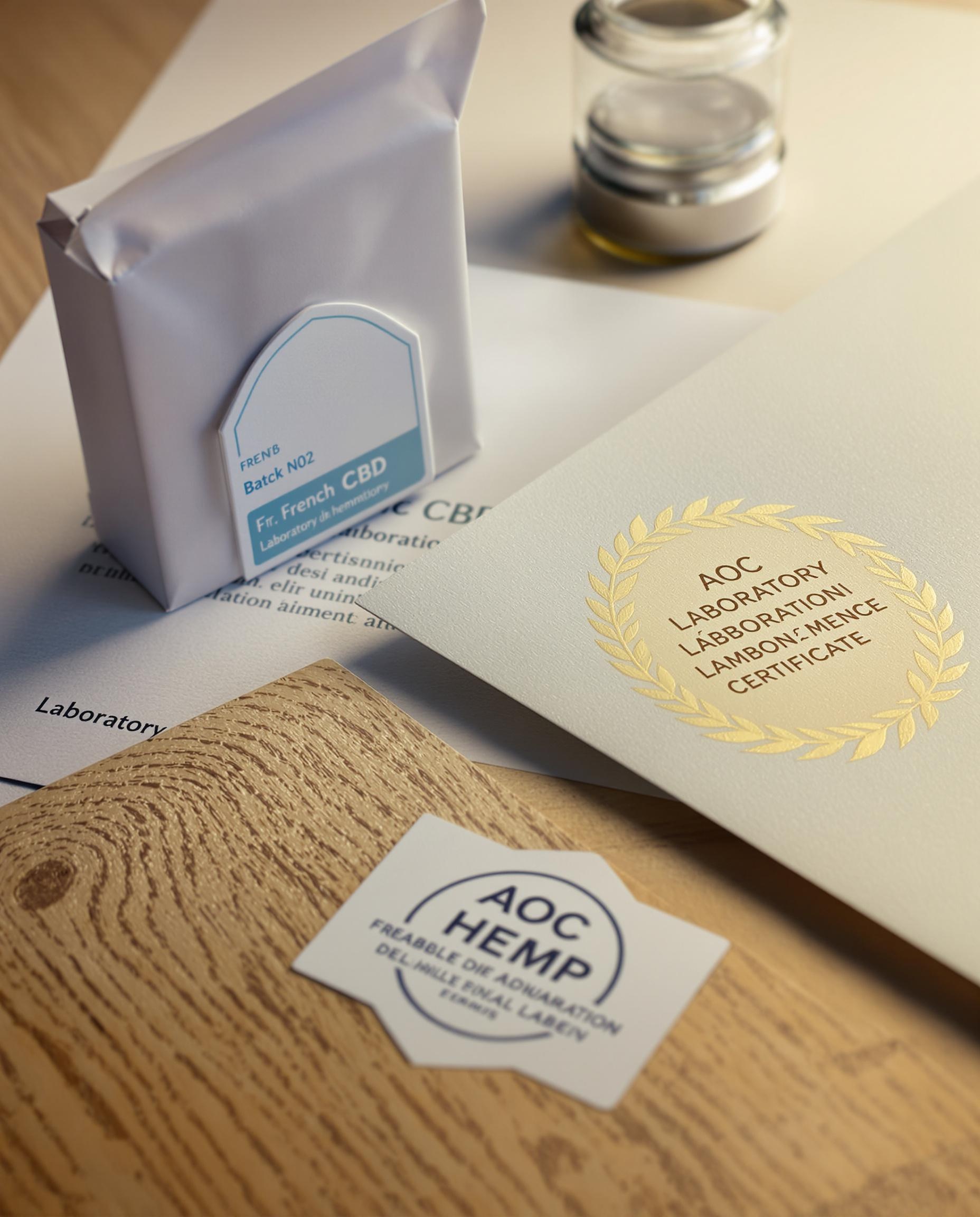 Emballage CBD numéro lot certificat AOC laboratoire