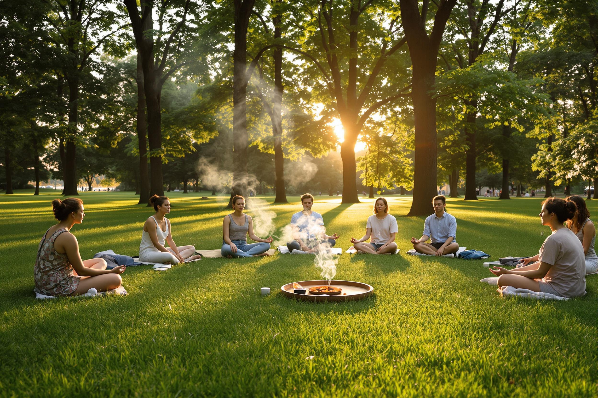 Méditation guidée cercle 420 dans un parc