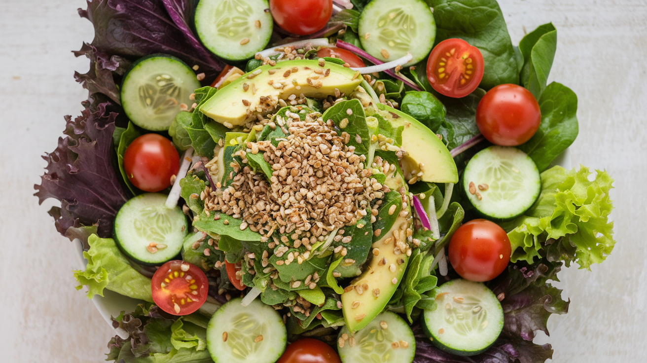 Salade saine avec des graines de chanvre