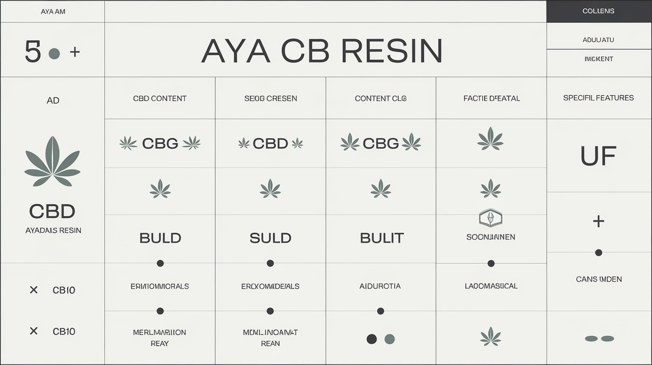 Tableau comparatif des variantes de la résine Aya CBD